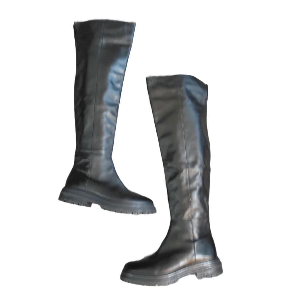 Tony Bianco Black Over-the-Knee Leather Lug-Sole Boots Women's Size 9